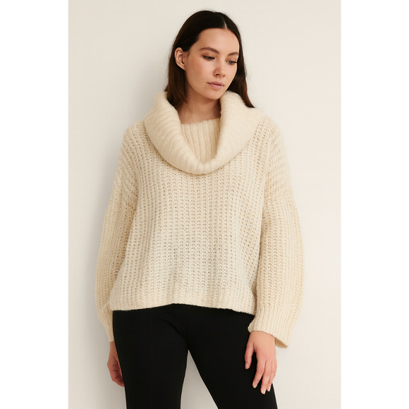 Express Women Sweater XL Ivory Cowl Neck Chunky Knit Boxy Winter Capsule Minimal - Picture 1 of 7